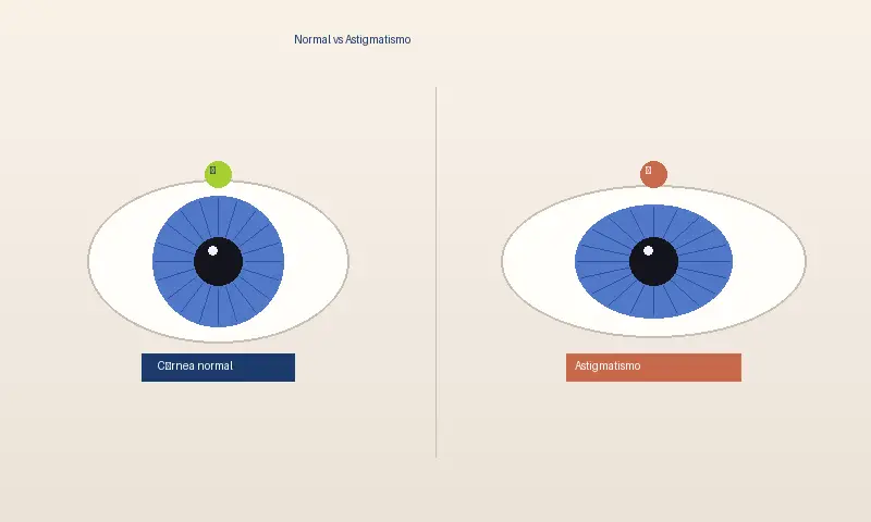 diagrama comparativo córnea normal vs astigmatismo — examen visual en Óptica Medellín