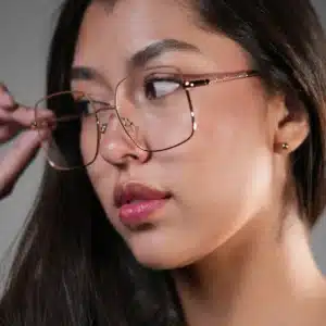 Gafas cuadradas para mujer metálicas oro rosa – Ref. 81175