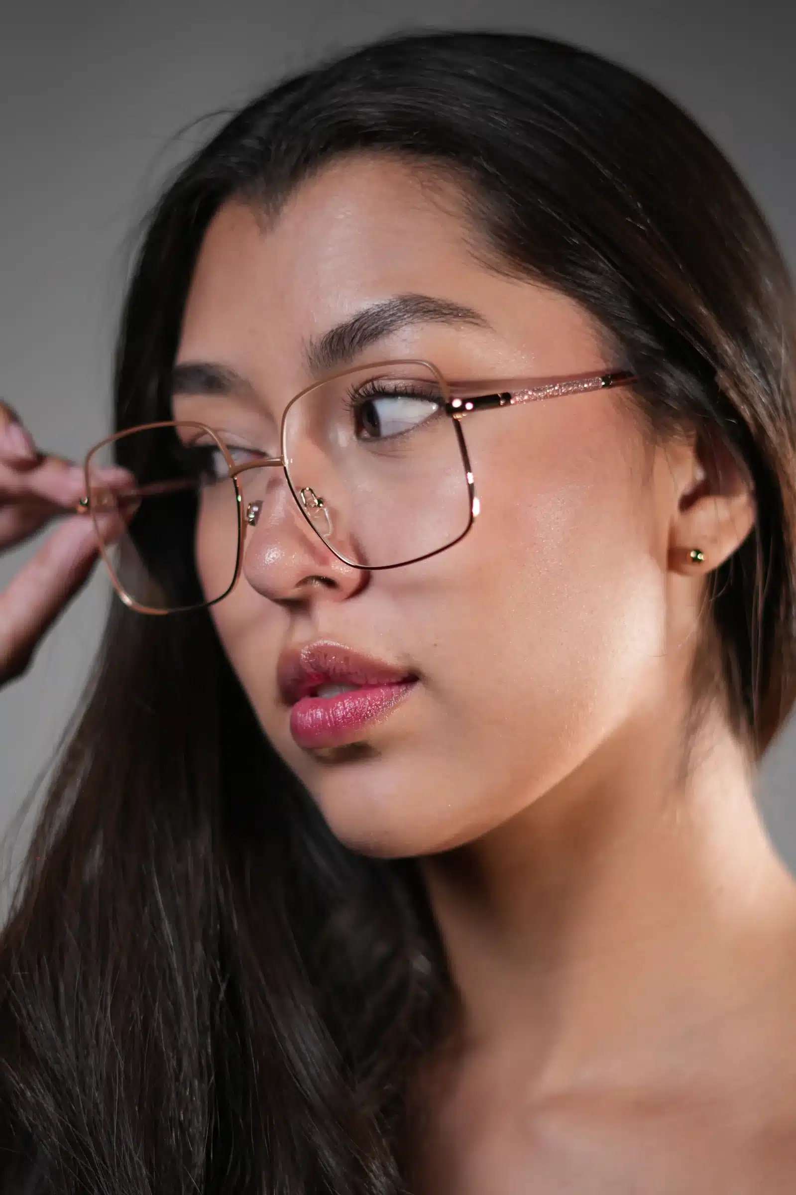 Gafas formuladas cuadradas oro rosa para mujer estilo elegante