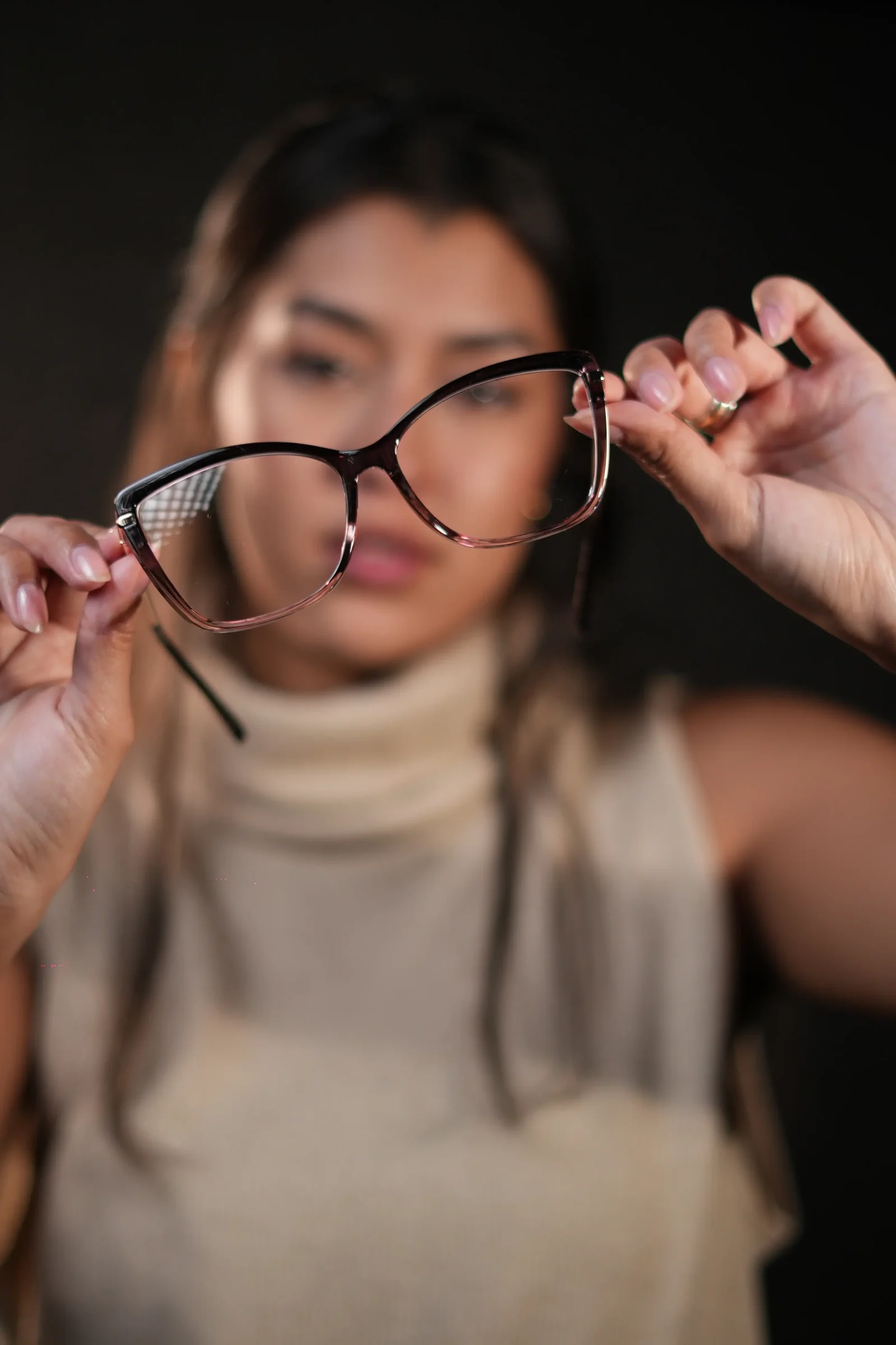 Monturas de gafas para mujer ojo de gato negro degradado rosado